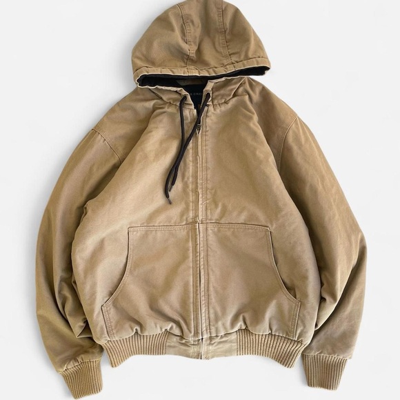Falls Creek Other - Vintage Falls Creek Tan Canvas Hooded Work Jacket M Workwear Chore Zippered